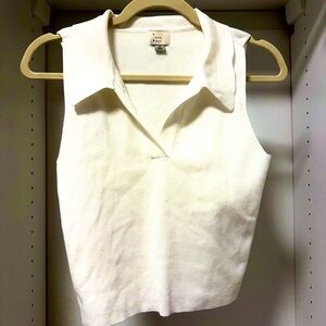 A New Day White Sleeveless Polo Crop Tank